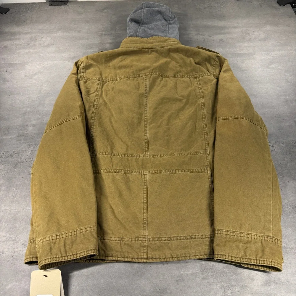 Levis Military Jacket Medn Medium Khaki Brown Hoodie Sherpa Fleece Lined FullZip